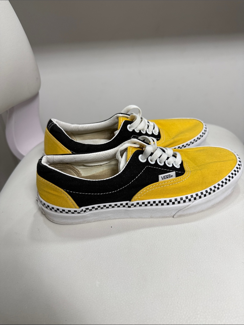 Vans Yellow and Black Low-Top Checkerboard Sneakers